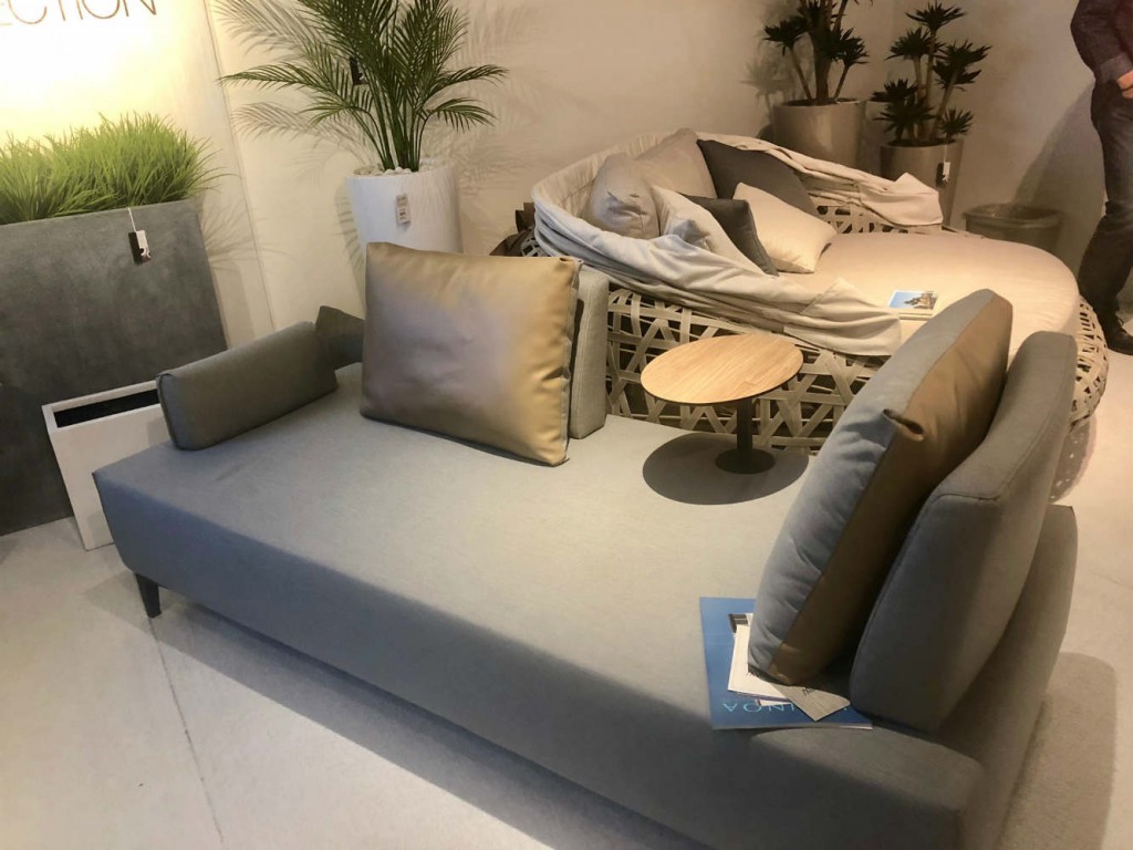 The Flexi sofa by Couture Jardin in marine-grade leather. Remove the tables and re-position the cushions to create a couch (or multiple other configurations).